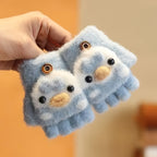 Gants enfant coloris bleu, motif caneton