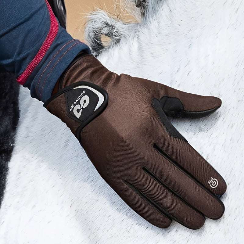 Gant de vélo marron, empiècement antidérapant et pastille tactile