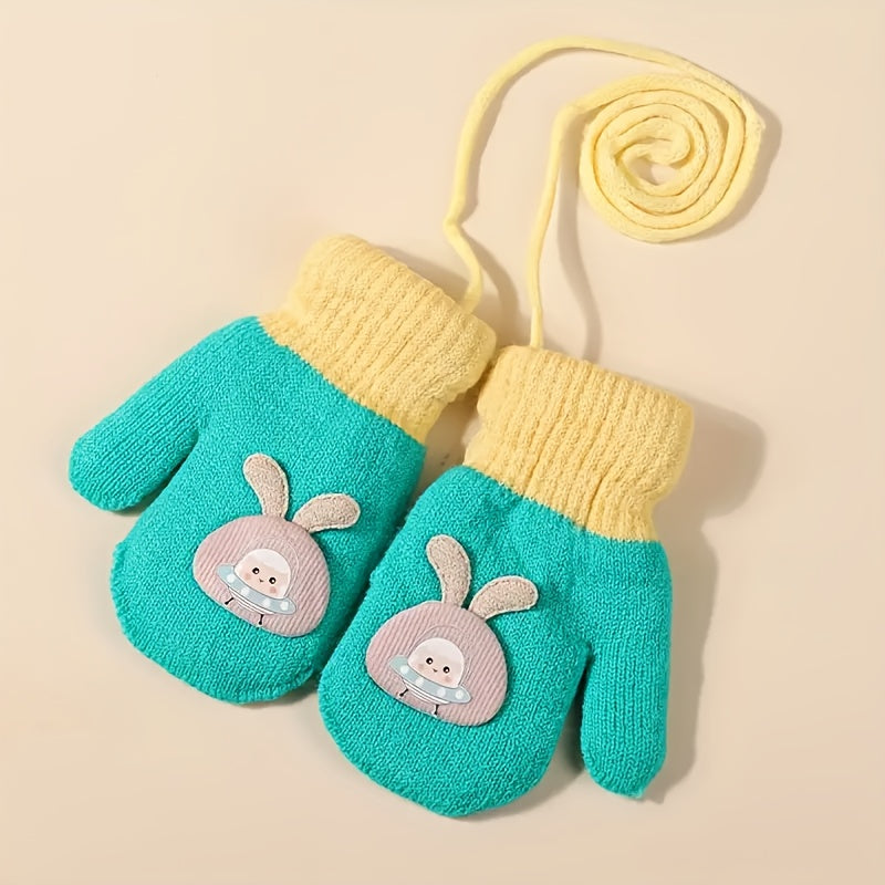 Gants enfant coloris vert profond, motifs animaux