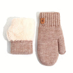 Moufle femme chameau-rouge rayée, double épaisseur