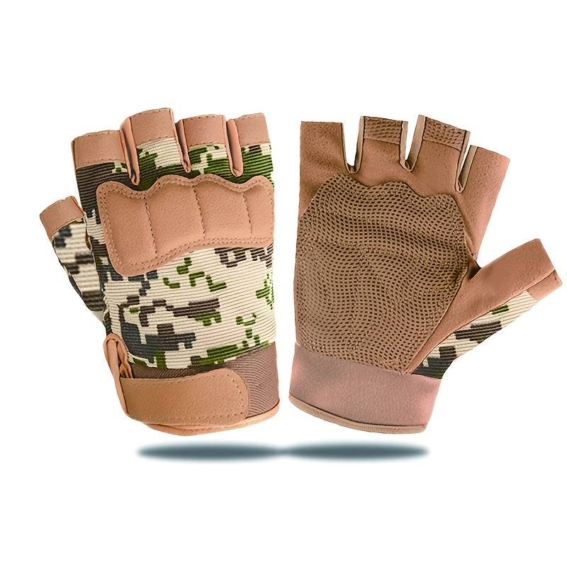 Gants enfant demi-doigts coloris camouflage, paume en maille respirante