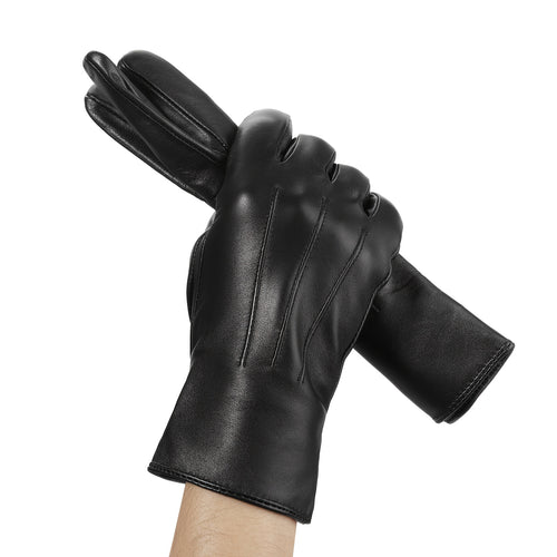 Gants cuir femme fins, coloris noir, porté