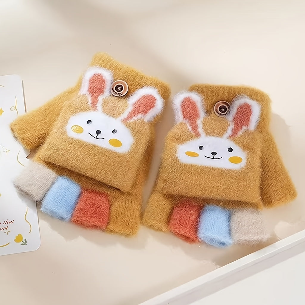 Gants enfant coloris jaune, motif lapin et cœur