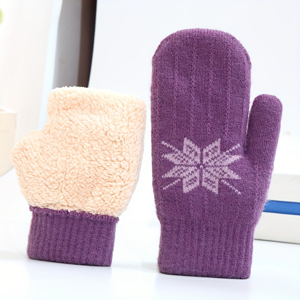 Moufle femme violet en polaire, motif fleur octogonale