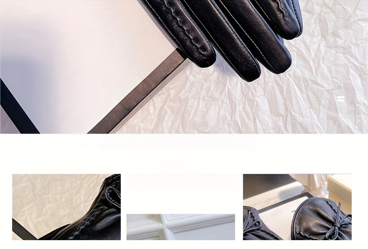 Gants femme noirs, détail du bord festonné