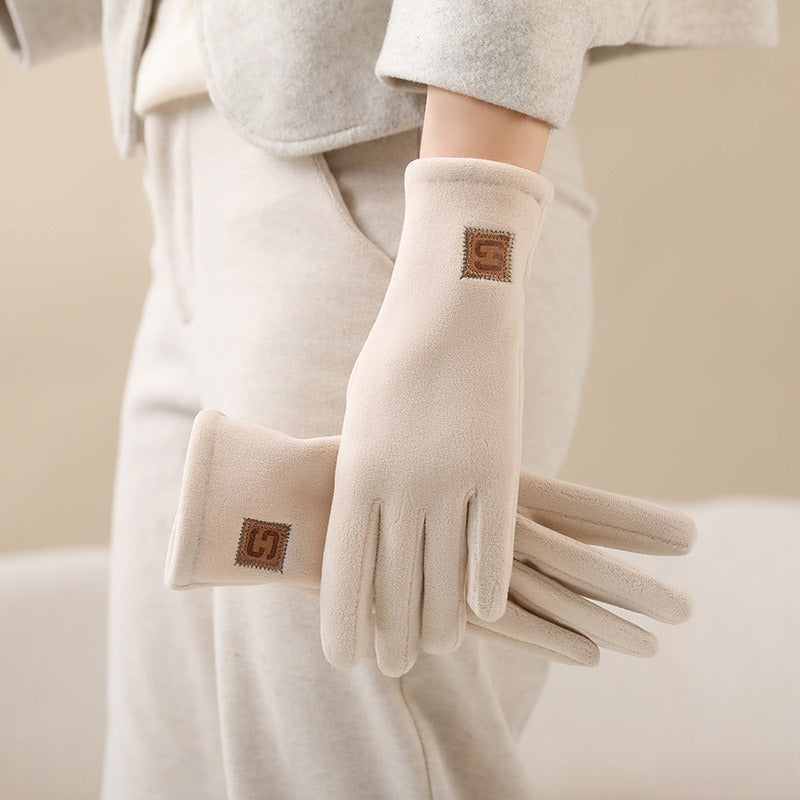 Gants femme polaire beige