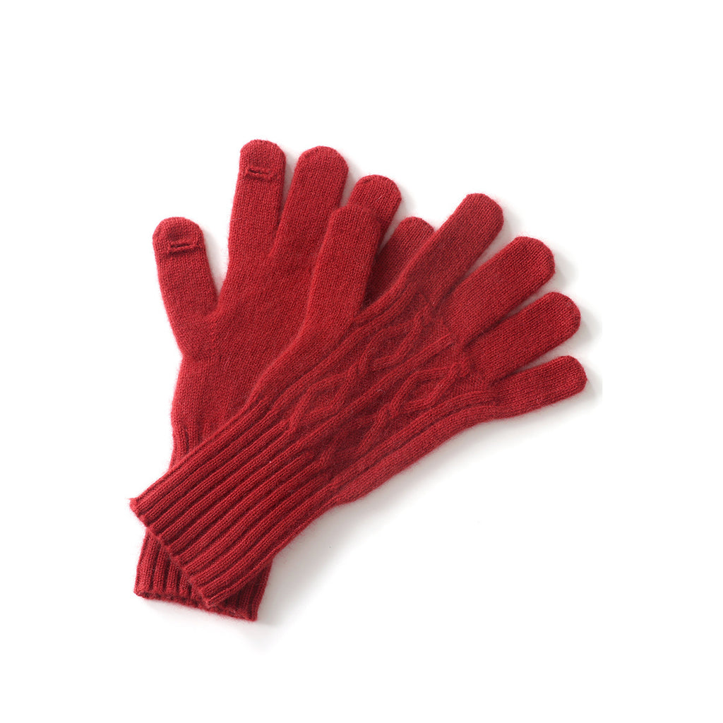 Gant femme rouge en laine et cachemire, poignet élastique