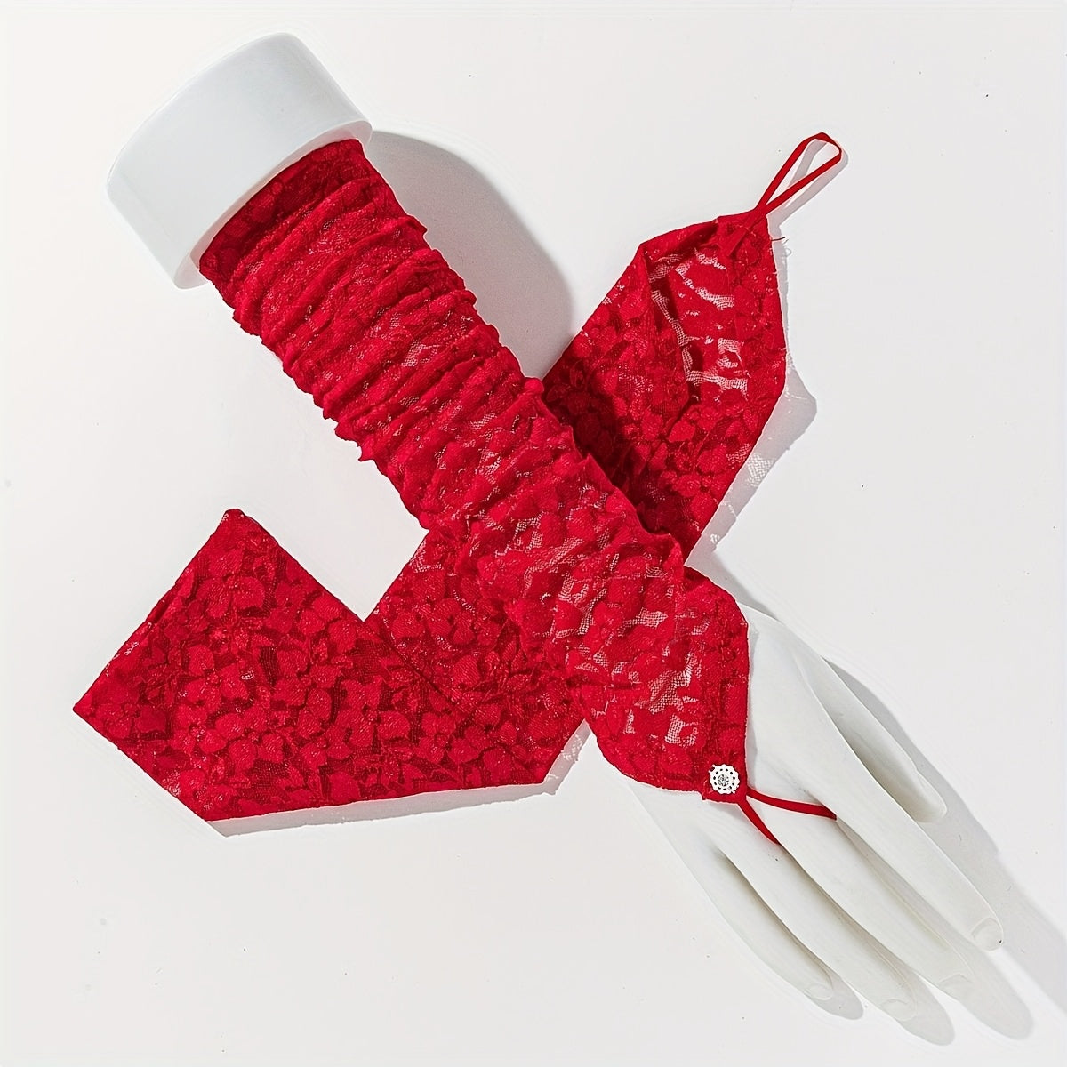 Mitaine femme en dentelle rouge