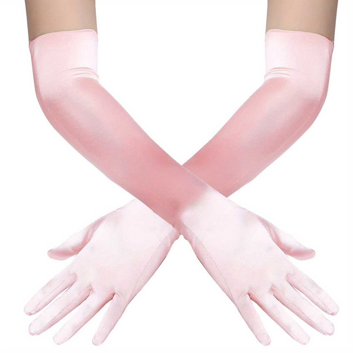 Gants longs femme satin coloris rose