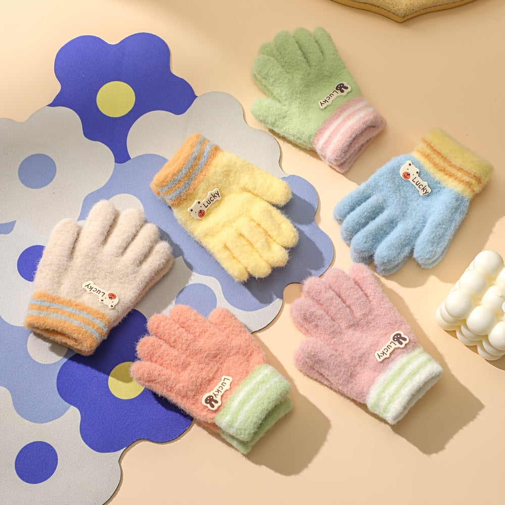 Gants enfant tricotés pastel, vue d'ensemble des coloris