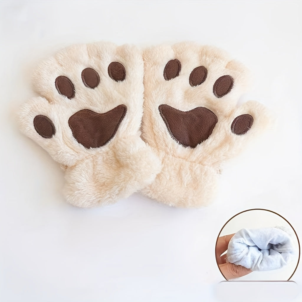 Mitaine femme patte de chat, lot de deux paires présenté