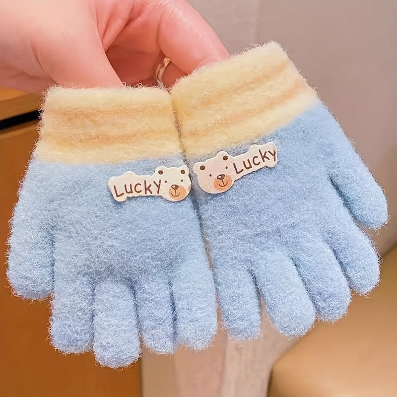 Gants enfant tricotés, coloris bleu ciel