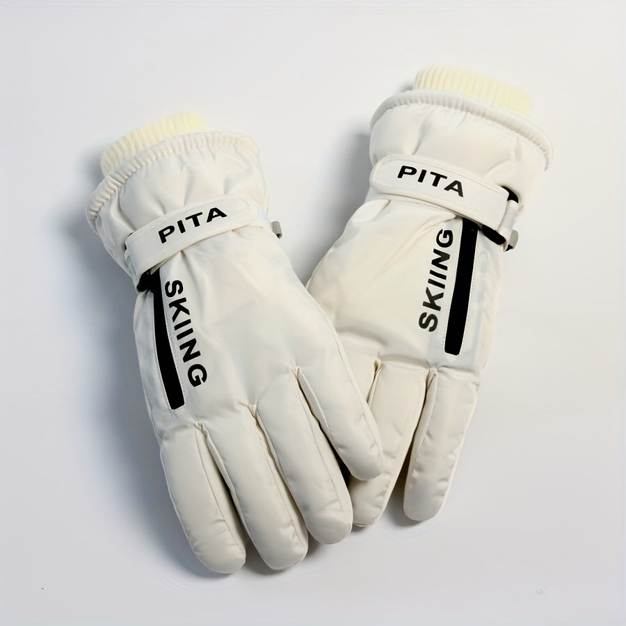 Gants de ski blancs, paire posée à plat
