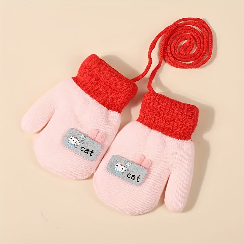 Gants enfant coloris rose, motifs animaux