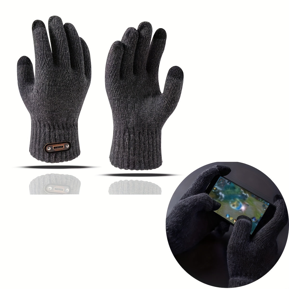Gants homme gris foncé, vue de dos et de face