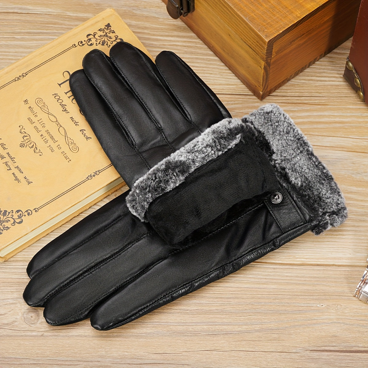 Gant homme en cuir de mouton, présentation à plat