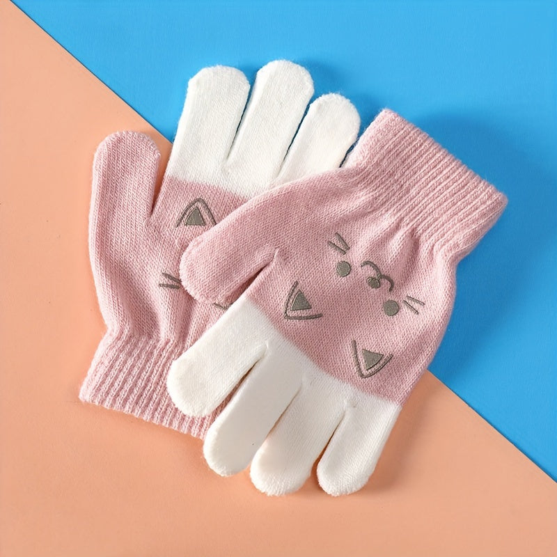 Gants enfant tricotés, coloris rose