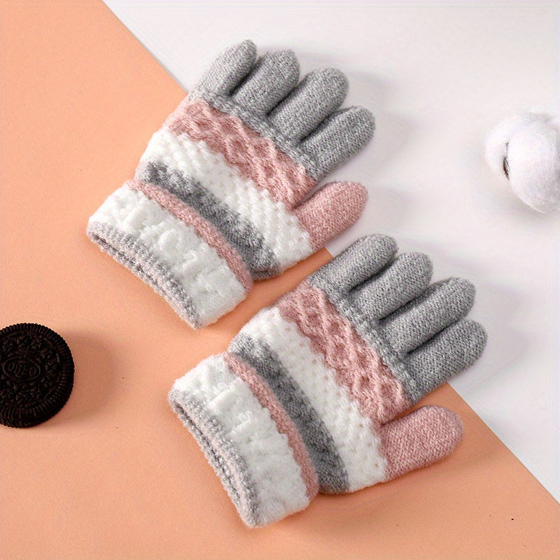 Gants enfant coloris gris, motif rayé