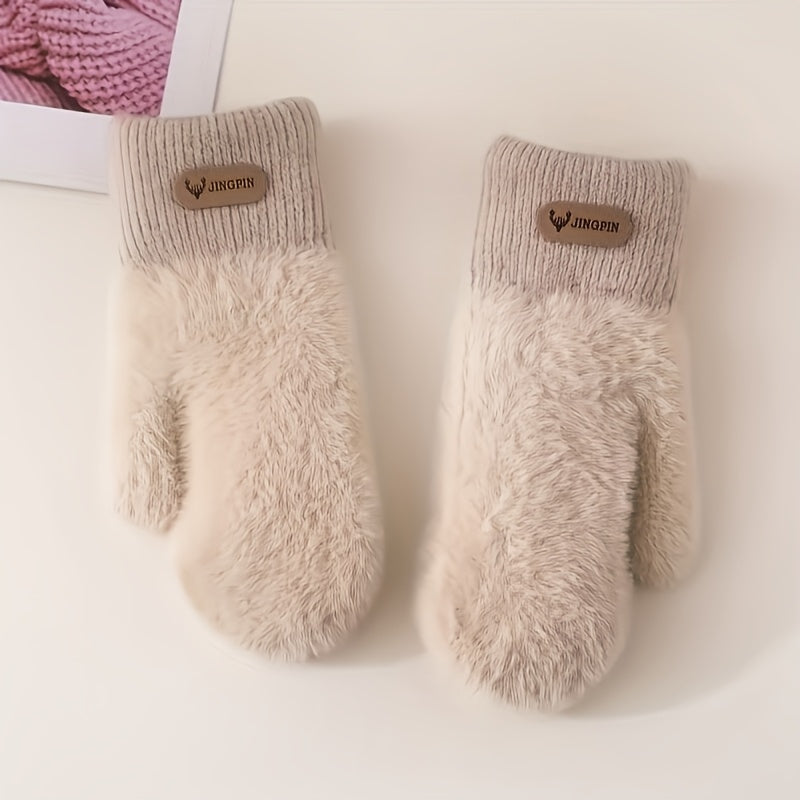 Moufle femme bicolore beige