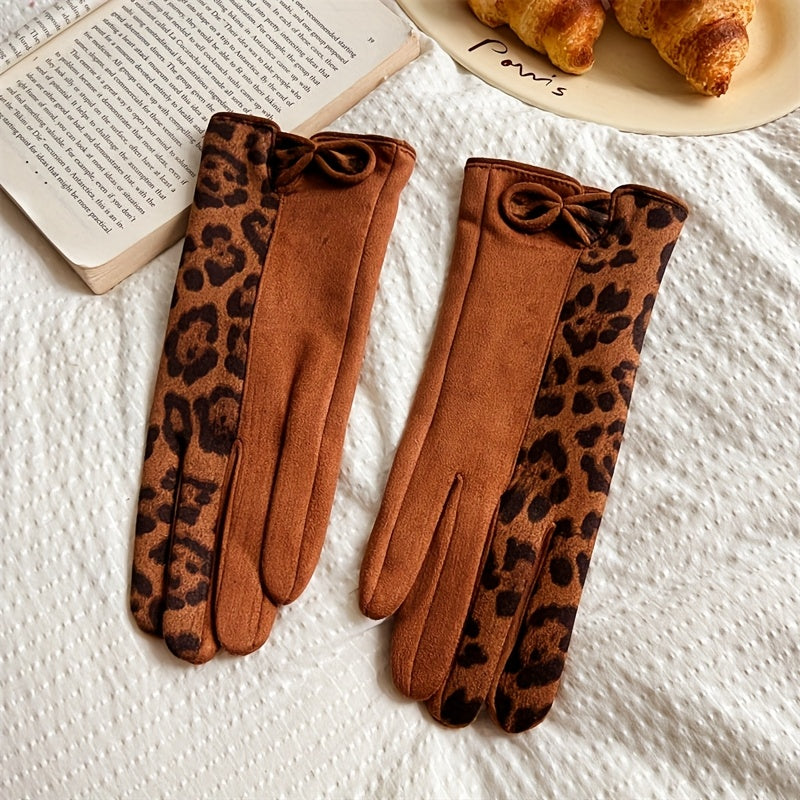 Gants femme couleur chameau, imprimé léopard