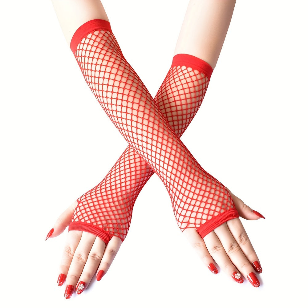 Mitaine femme longue en résille rouge