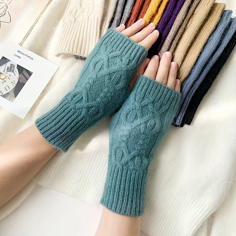 Mitaine femme tricot bleu, vue de face