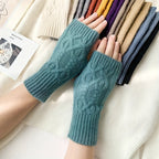 Mitaine femme tricot bleu, vue de face