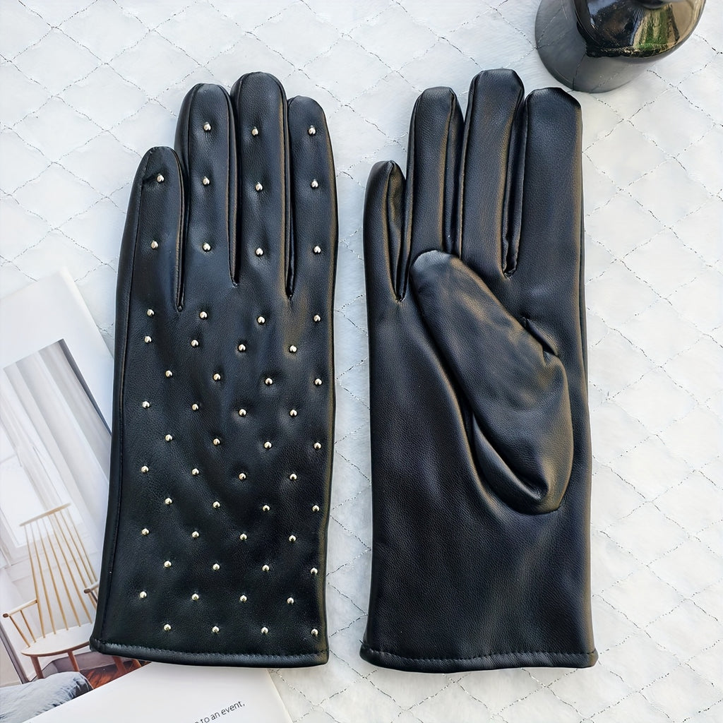 Gants femme cuir PU noir, vue de la paume