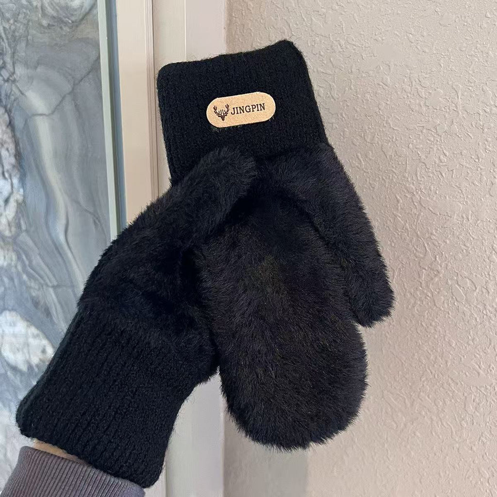 Moufle femme noir en alpaga, aspect duveteux
