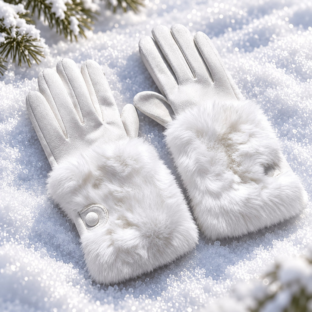 Gants femme blancs, détail de la patte à bouton sur la manchette