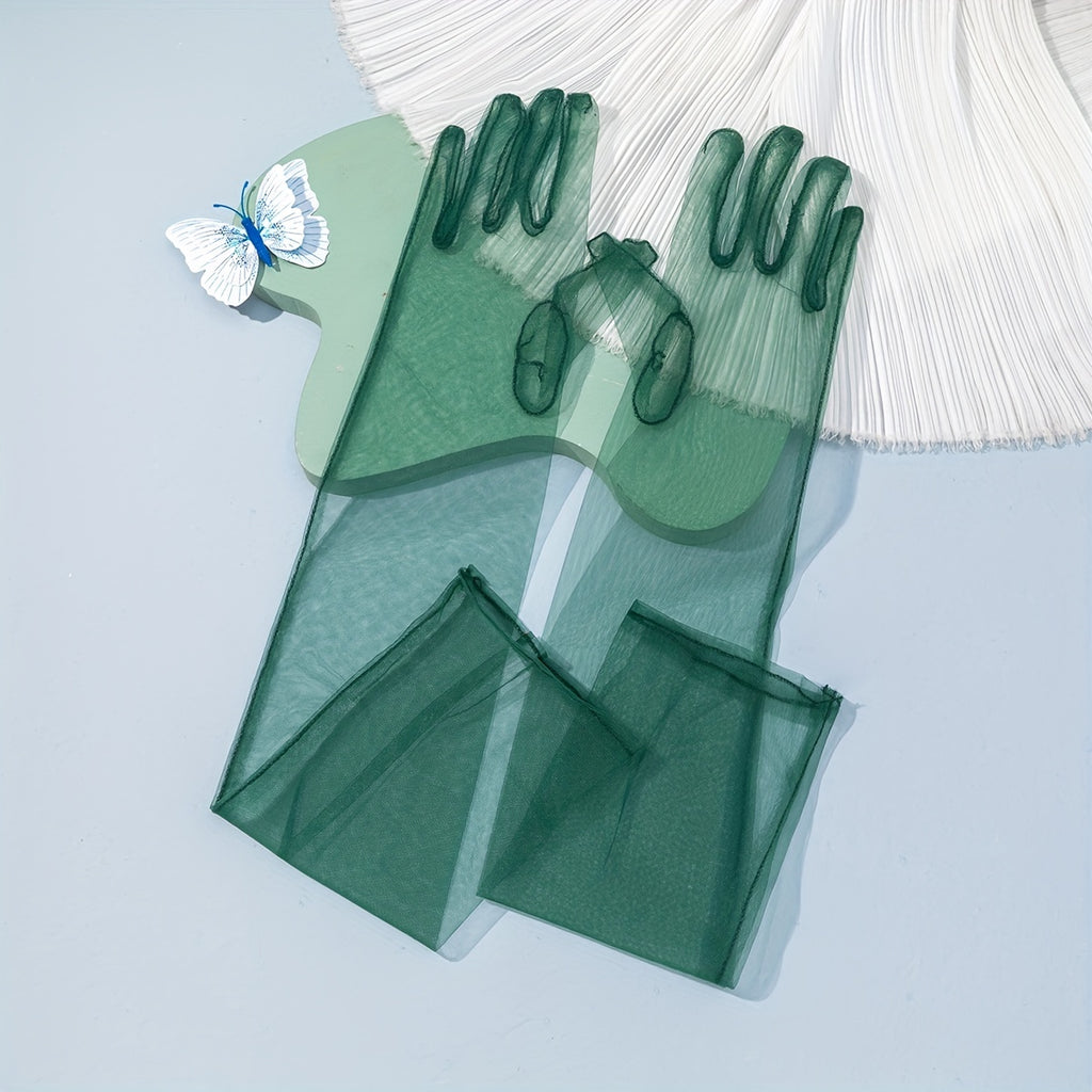 Gants longs femme tulle coloris vert foncé