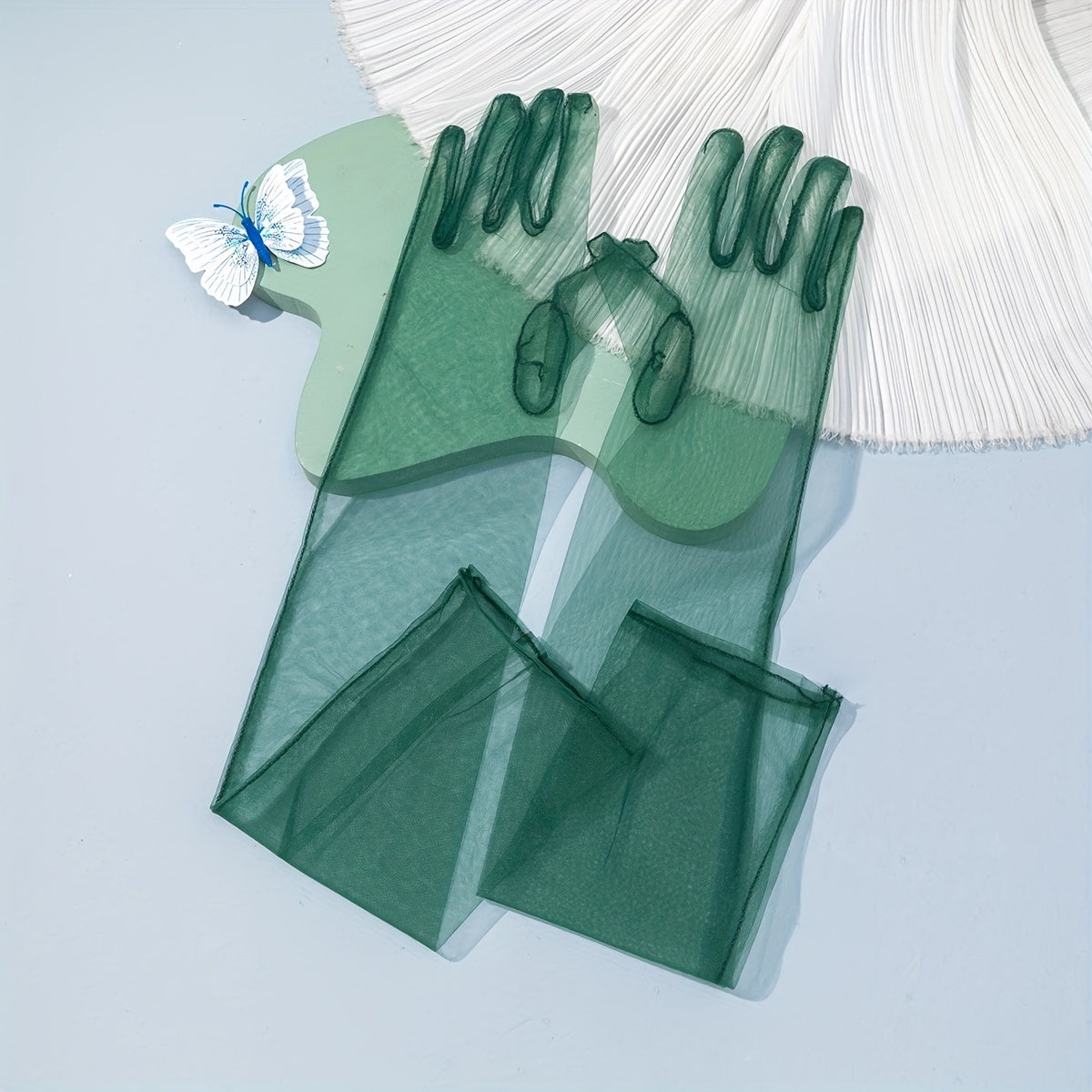 Gants longs femme tulle coloris vert foncé