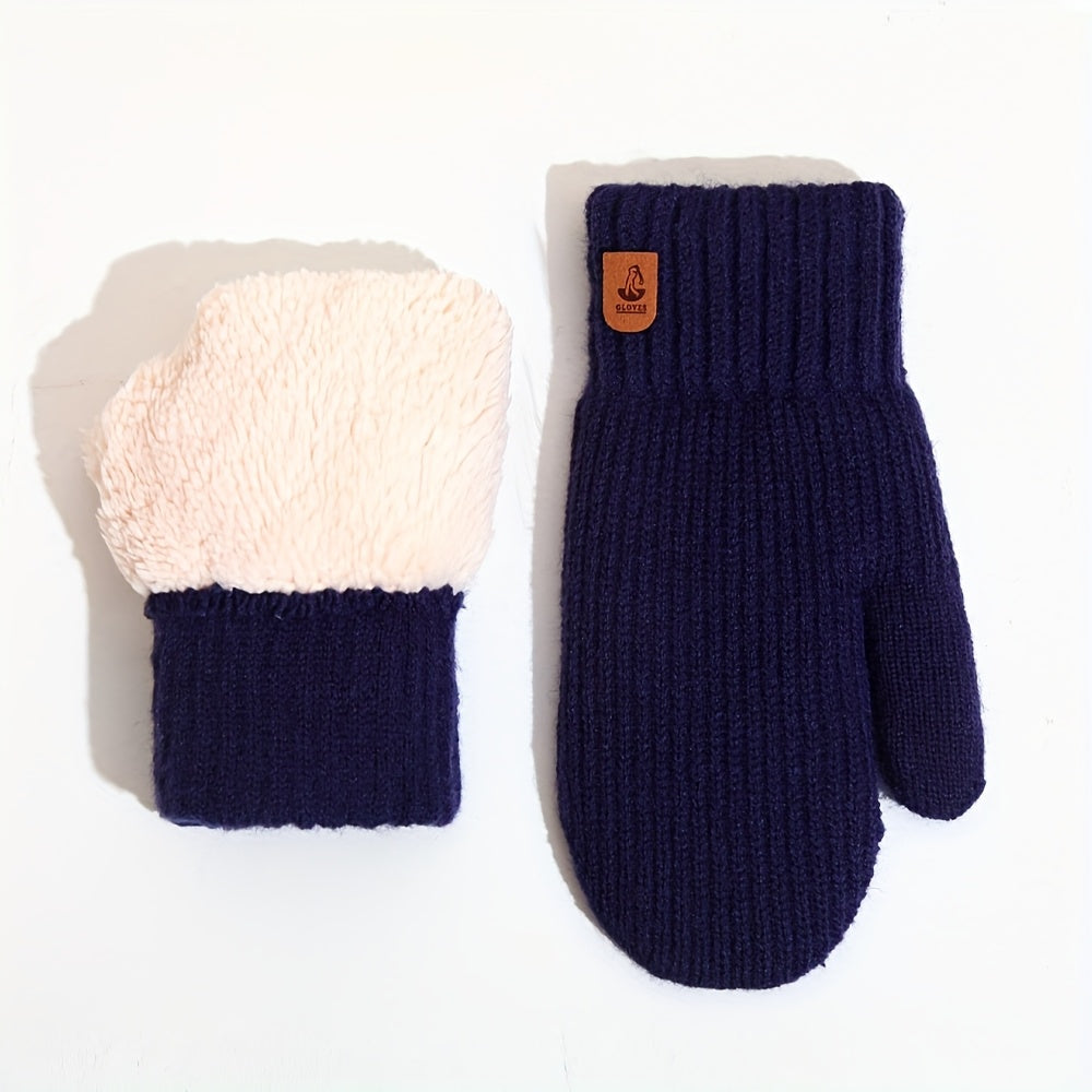 Moufle femme bleu marine rayée, double épaisseur