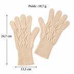 Gants cachemire femme beige à plat avec dimensions : 24,7 cm de long, 13,5 cm de large, 19,7 g