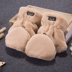 Mitaine femme camel en peluche, sans doigts