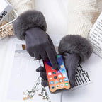 Gants femme suédine, coloris gris foncé, bordure fourrure