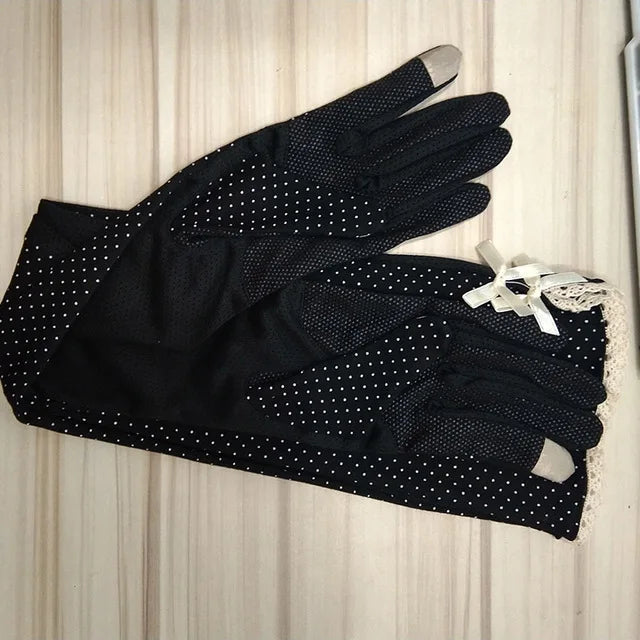 Gant femme long noir perlé anti-UV, vue de face