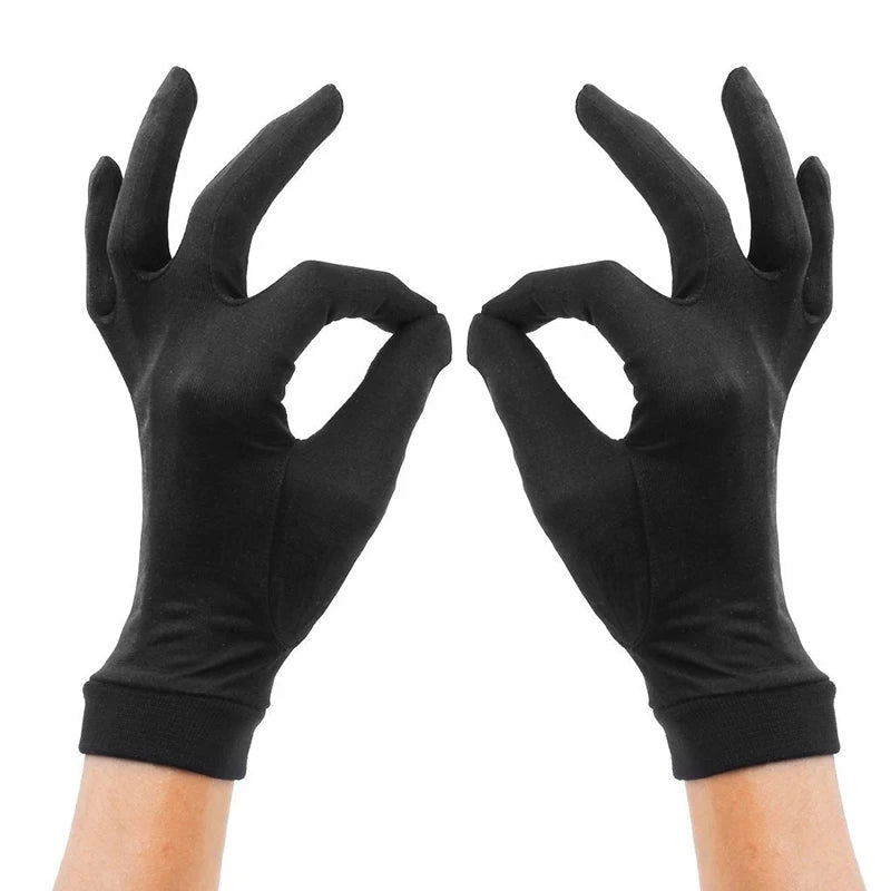 Gant femme noir en soie, vue de face