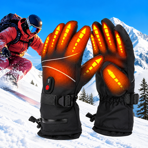 Gants chauffants noirs, zones de chauffe sur les doigts et la paume
