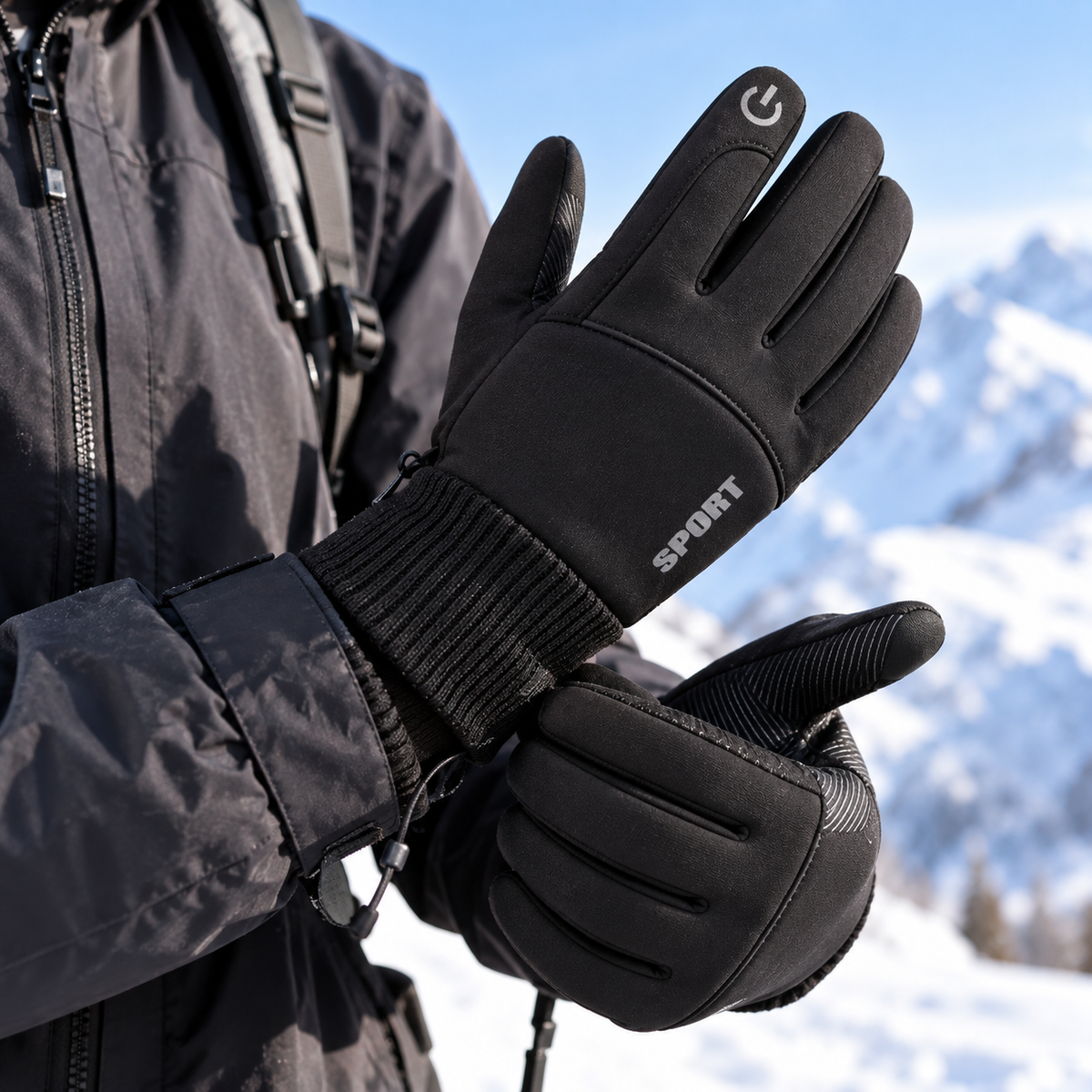 Gants chauffants USB portés, poignet côtelé et câble d'alimentation
