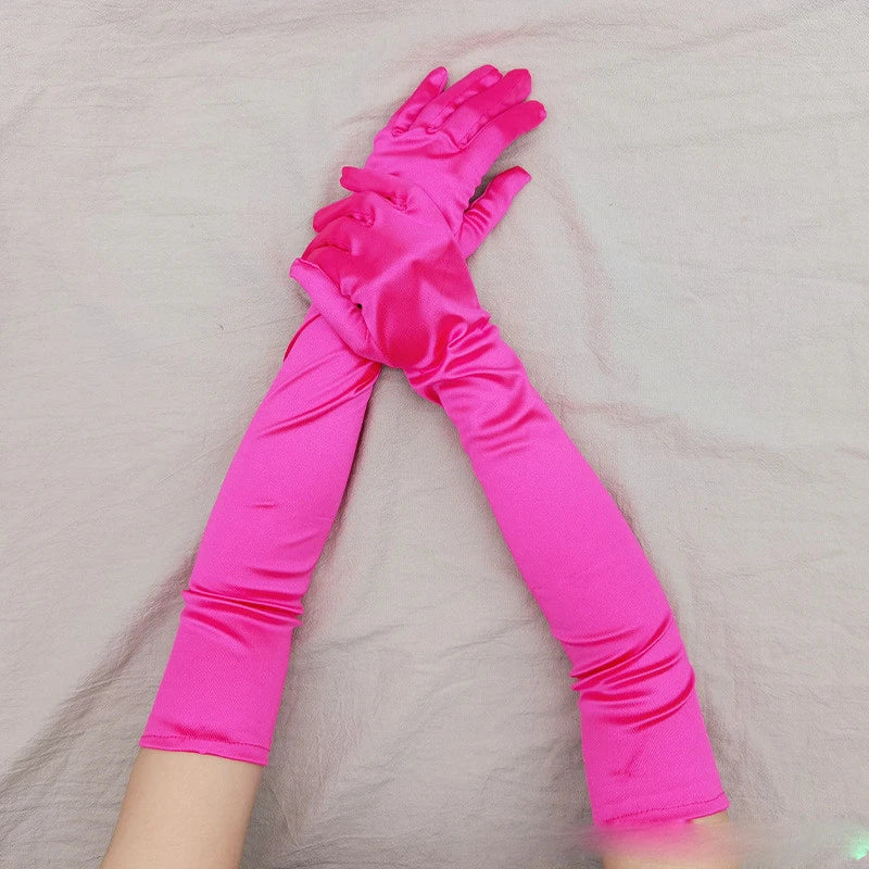 Gant long femme en satin Fuchsia, 55 cm, posé à plat