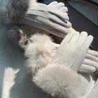 Gant femme taupe en peluche épaisse, vue de face