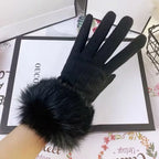 Gants femme peluche epaisse doigts complets, coloris noir