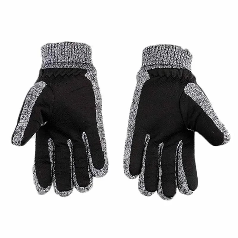 Gants homme en daim noir et gris, vue des paumes et du tricot latéral des doigts
