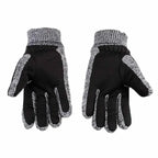 Gants homme en daim noir et gris, vue des paumes et du tricot latéral des doigts