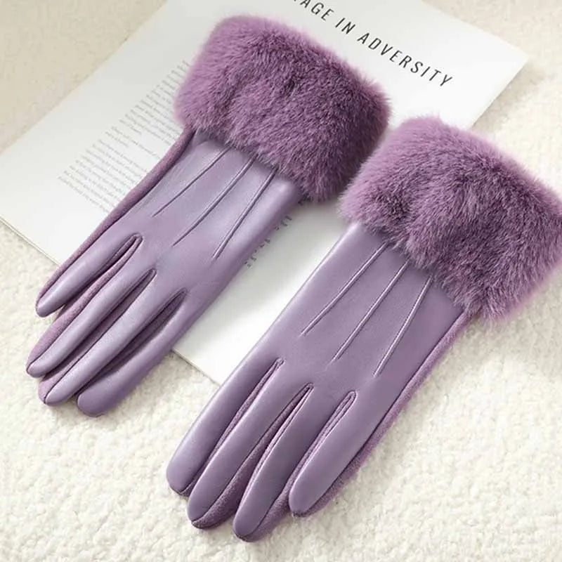 Gants femme cuir PU violet