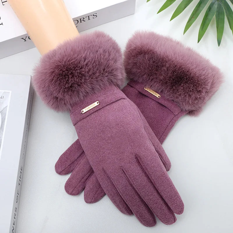 Gant femme prune en velours épais