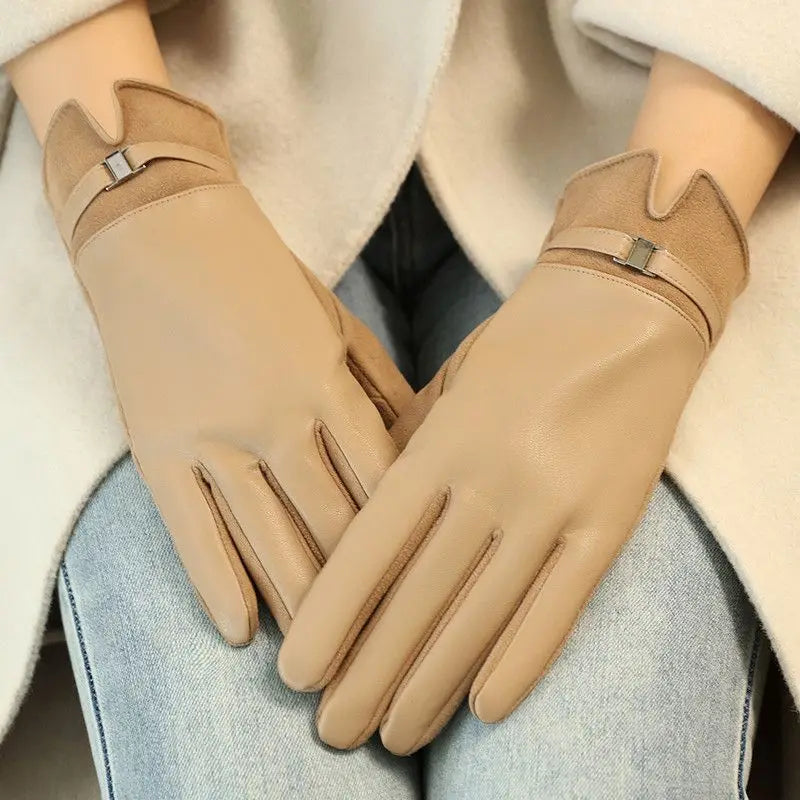 Gant femme camel en cuir et suédine