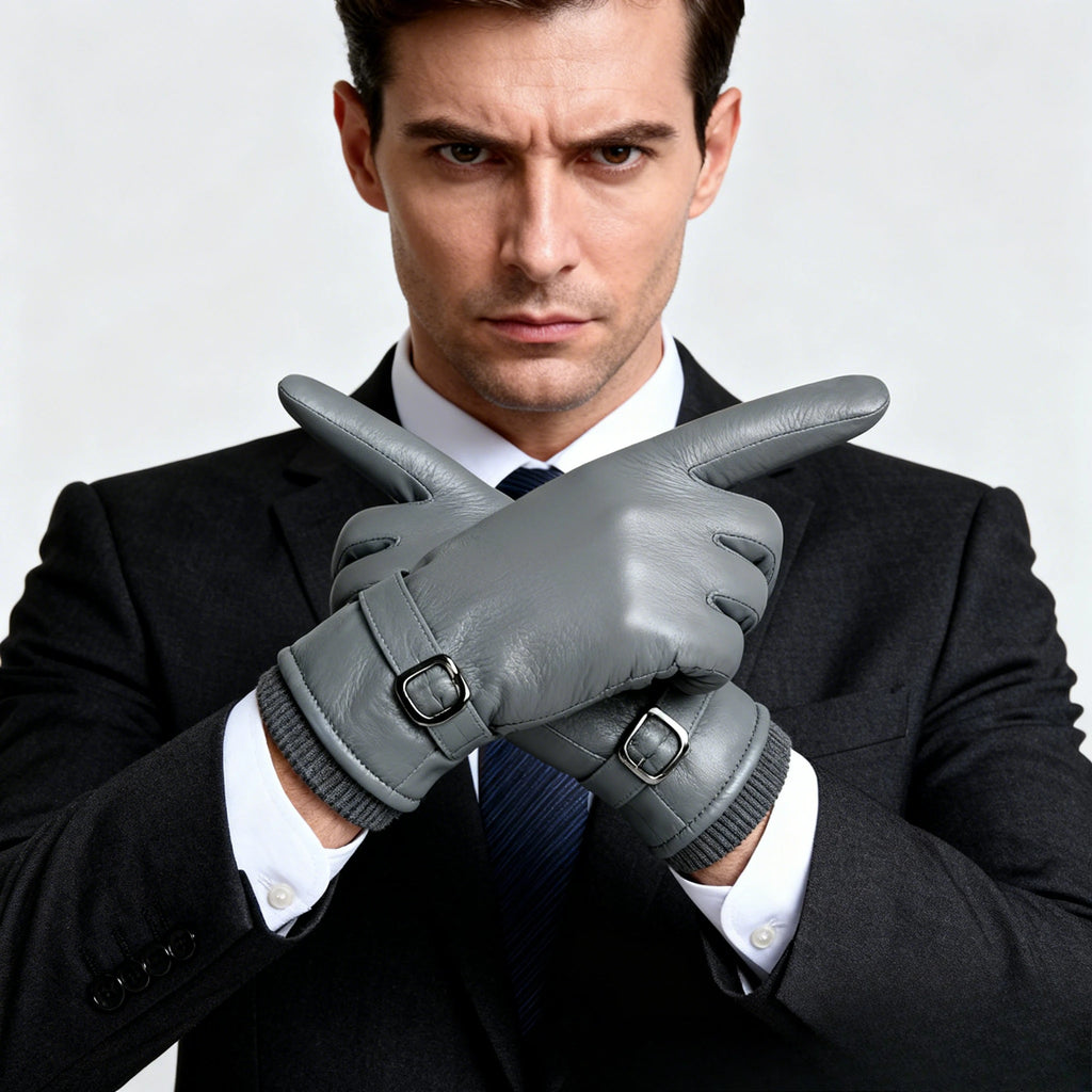 Gant homme en cuir, présentation à plat