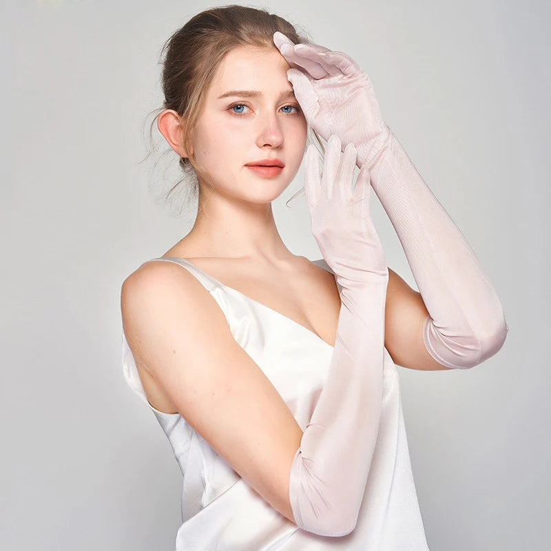 Gants femme longs en soie 58 cm, présentation des coloris